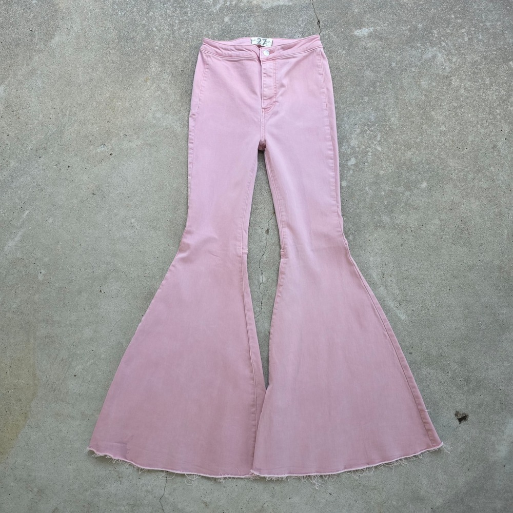 Free People Just Float On Flare Trumpet Flare Bell Bottoms Size 27 Rose Pink 70s
